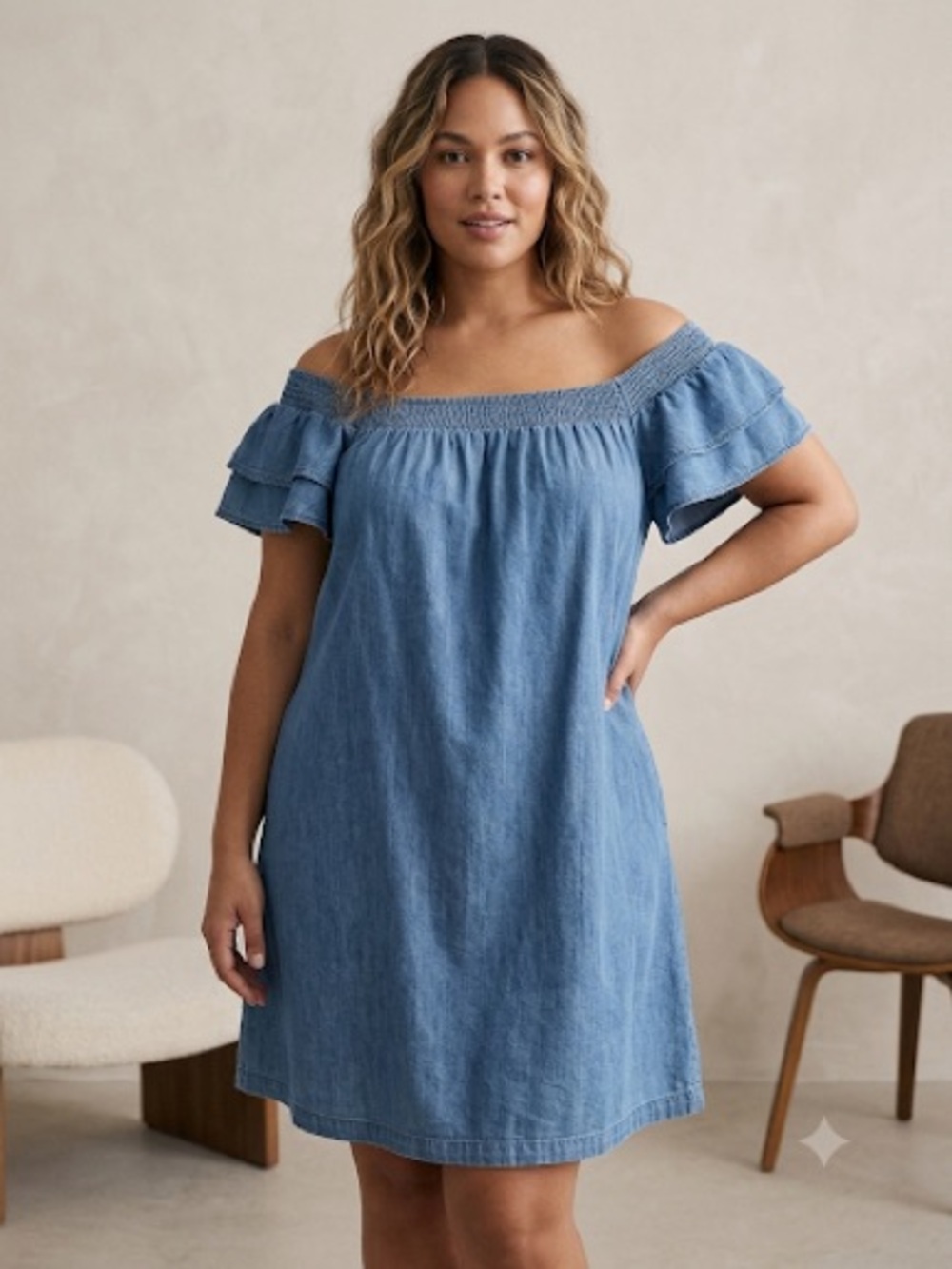 Lane Bryant Chambray Off-The-Shoulder Dress Size 22/24 #0180